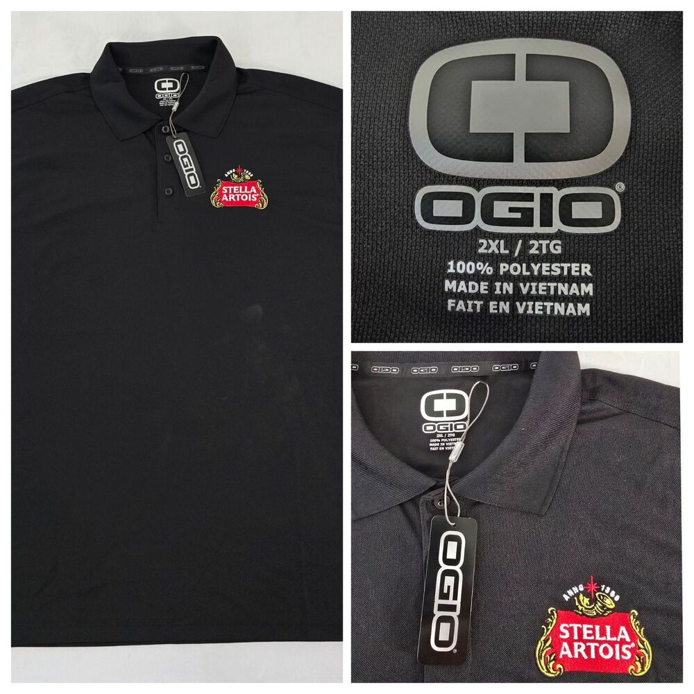 OGIO Golf Polo Mens 2XL XXL  Stella Artois Beer Embroidered Logo NWT Black